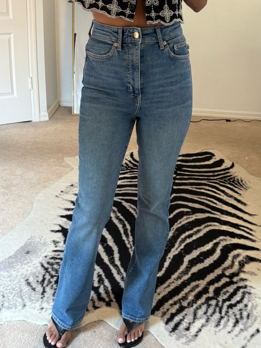 Lovers + Friends Medium Blue High-Rise Straight Leg Jeans